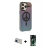 MARSİLYAN™- iPhone 13 Pro Max Kılıf Siluet Modern Koleksiyonu - Şeffaf 360 Full Body Arka Koruyucu + Mavi Rainbow Kamera Lens Koruma Cam