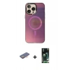 MARSİLYAN™- iPhone 13 Pro Max Kılıf Siluet Modern Koleksiyonu - Şeffaf 360 Full Body Arka Koruyucu + Turuncu Renkli Kamera Lens Koruma Cam