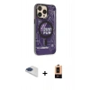 MARSİLYAN™- iPhone 13 Pro Max Kılıf Siluet Modern Koleksiyonu - Şeffaf Maxco Cam Ekran Koruyucu + Lacivert Pers Alüminyum Kamera Lens