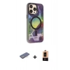 MARSİLYAN™- iPhone 13 Pro Max Kılıf Siluet Modern Koleksiyonu - Şeffaf Maxco Cam Ekran Koruyucu + Mavi Renkli Kamera Lens Koruma Cam