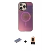 MARSİLYAN™- iPhone 13 Pro Max Kılıf Siluet Modern Koleksiyonu - Şeffaf Maxco Cam Ekran Koruyucu + Mavi Renkli Kamera Lens Koruma Cam