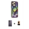 MARSİLYAN™- iPhone 13 Pro Max Kılıf Siluet Modern Koleksiyonu - Şeffaf Maxco Cam Ekran Koruyucu + Neon Fosforlu Kamera Lens - BZ