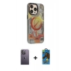 MARSİLYAN™- iPhone 13 Pro Max Kılıf Siluet Modern Koleksiyonu - Siyah 18D Cam Ekran Koruyucu + Neon Fosforlu Kamera Lens - BZ