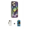 MARSİLYAN™- iPhone 13 Pro Max Kılıf Siluet Modern Koleksiyonu - Siyah 18D Cam Ekran Koruyucu + Shine Kamera Lens - GD