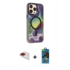 MARSİLYAN™- iPhone 13 Pro Max Kılıf Siluet Modern Koleksiyonu - Siyah 18D Cam Ekran Koruyucu + Kırmızı Pers Alüminyum Kamera Lens