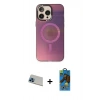 MARSİLYAN™- iPhone 13 Pro Max Kılıf Siluet Modern Koleksiyonu - Siyah 18D Cam Ekran Koruyucu + Mavi Rainbow Kamera Lens Koruma Cam