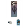 MARSİLYAN™- iPhone 13 Pro Max Kılıf Siluet Modern Koleksiyonu - Siyah 18D Cam Ekran Koruyucu + Mavi Rainbow Kamera Lens Koruma Cam