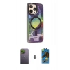MARSİLYAN™- iPhone 13 Pro Max Kılıf Siluet Modern Koleksiyonu - Siyah 18D Cam Ekran Koruyucu + Neon Fosforlu Kamera Lens - YL