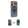 MARSİLYAN™- iPhone 13 Pro Max Kılıf Siluet Modern Koleksiyonu - Siyah 18D Cam Ekran Koruyucu + Neon Fosforlu Kamera Lens - BZ