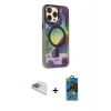MARSİLYAN™- iPhone 13 Pro Max Kılıf Siluet Modern Koleksiyonu - Siyah 18D Cam Ekran Koruyucu + Pers Alüminyum Kamera Lens - SABE