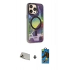MARSİLYAN™- iPhone 13 Pro Max Kılıf Siluet Modern Koleksiyonu - Siyah 18D Cam Ekran Koruyucu + Rainbow Kamera Lens Koruma Cam - REGD
