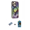 MARSİLYAN™- iPhone 13 Pro Max Kılıf Siluet Modern Koleksiyonu - Siyah 18D Cam Ekran Koruyucu + Shine Kamera Lens Koruma Cam - PE