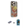 MARSİLYAN™- iPhone 13 Pro Max Kılıf Siluet Modern Koleksiyonu - Siyah 18D Cam Ekran Koruyucu + Turuncu Renkli Kamera Lens Koruma Cam