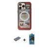 MARSİLYAN™- iPhone 13 Pro Max Kılıf Siluet Modern Koleksiyonu - Siyah 18D Cam Ekran Koruyucu + Turuncu Renkli Kamera Lens Koruma Cam
