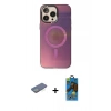 MARSİLYAN™- iPhone 13 Pro Max Kılıf Siluet Modern Koleksiyonu - Siyah 18D Cam Ekran Koruyucu + Yeşil Renkli Kamera Lens Koruma Cam