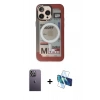 MARSİLYAN™- iPhone 13 Pro Max Kılıf Siluet Modern Koleksiyonu - Siyah 3D Antistatik Cam Ekran Koruyucu + Neon Fosforlu Kamera Lens - BZ