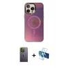 MARSİLYAN™- iPhone 13 Pro Max Kılıf Siluet Modern Koleksiyonu - Siyah 3D Antistatik Cam Ekran Koruyucu + Neon Fosforlu Kamera Lens - YL