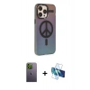 MARSİLYAN™- iPhone 13 Pro Max Kılıf Siluet Modern Koleksiyonu - Siyah 3D Antistatik Cam Ekran Koruyucu + Neon Fosforlu Kamera Lens - YL