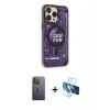 MARSİLYAN™- iPhone 13 Pro Max Kılıf Siluet Modern Koleksiyonu - Siyah 3D Antistatik Cam Ekran Koruyucu + Neon Fosforlu Kamera Lens - YL