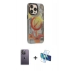 MARSİLYAN™- iPhone 13 Pro Max Kılıf Siluet Modern Koleksiyonu - Siyah 3D Antistatik Cam Ekran Koruyucu + Neon Fosforlu Kamera Lens - BZ