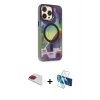 MARSİLYAN™- iPhone 13 Pro Max Kılıf Siluet Modern Koleksiyonu - Siyah 3D Antistatik Cam Ekran Koruyucu + Pers Alüminyum Kamera Lens - KI