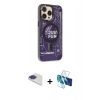 MARSİLYAN™- iPhone 13 Pro Max Kılıf Siluet Modern Koleksiyonu - Siyah 3D Antistatik Cam Ekran Koruyucu + Pers Alüminyum Kamera Lens - LT