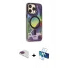 MARSİLYAN™- iPhone 13 Pro Max Kılıf Siluet Modern Koleksiyonu - Siyah 3D Antistatik Cam Ekran Koruyucu + Pers Alüminyum Kamera Lens - GI