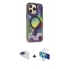 MARSİLYAN™- iPhone 13 Pro Max Kılıf Siluet Modern Koleksiyonu - Siyah 3D Antistatik Cam Ekran Koruyucu + Pers Alüminyum Kamera Lens - LT