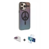 MARSİLYAN™- iPhone 13 Pro Max Kılıf Siluet Modern Koleksiyonu - Siyah 3D Antistatik Cam Ekran Koruyucu + Pers Alüminyum Kamera Lens - GI