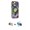 MARSİLYAN™- iPhone 13 Pro Max Kılıf Siluet Modern Koleksiyonu - Siyah 3D Antistatik Cam Ekran Koruyucu + Rainbow Kamera Lens Koruma Cam - KI