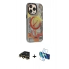 MARSİLYAN™- iPhone 13 Pro Max Kılıf Siluet Modern Koleksiyonu - Siyah 3D Antistatik Cam Ekran Koruyucu + Raze Metal Kamera Lens - GD