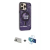 MARSİLYAN™- iPhone 13 Pro Max Kılıf Siluet Modern Koleksiyonu - Siyah 3D Antistatik Cam Ekran Koruyucu + Rainbow Kamera Lens Koruma Cam - BZ