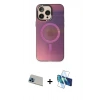 MARSİLYAN™- iPhone 13 Pro Max Kılıf Siluet Modern Koleksiyonu - Siyah 3D Antistatik Cam Ekran Koruyucu + Rainbow Kamera Lens Koruma Cam - MI