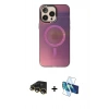 MARSİLYAN™- iPhone 13 Pro Max Kılıf Siluet Modern Koleksiyonu - Siyah 3D Antistatik Cam Ekran Koruyucu + Raze Metal Kamera Lens - GD