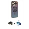 MARSİLYAN™- iPhone 13 Pro Max Kılıf Siluet Modern Koleksiyonu - Siyah 3D Antistatik Cam Ekran Koruyucu + Raze Metal Kamera Lens - GD