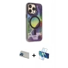 MARSİLYAN™- iPhone 13 Pro Max Kılıf Siluet Modern Koleksiyonu - Siyah 3D Antistatik Cam Ekran Koruyucu + Rainbow Kamera Lens Koruma Cam - MI