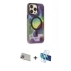 MARSİLYAN™- iPhone 13 Pro Max Kılıf Siluet Modern Koleksiyonu - Siyah 3D Antistatik Cam Ekran Koruyucu + Rainbow Kamera Lens Koruma Cam - MR