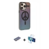 MARSİLYAN™- iPhone 13 Pro Max Kılıf Siluet Modern Koleksiyonu - Siyah 3D Antistatik Cam Ekran Koruyucu + Renkli Kamera Lens Koruma Cam - MI