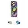 MARSİLYAN™- iPhone 13 Pro Max Kılıf Siluet Modern Koleksiyonu - Siyah 3D Antistatik Cam Ekran Koruyucu + Rainbow Kamera Lens Koruma Cam - REGD