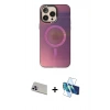 MARSİLYAN™- iPhone 13 Pro Max Kılıf Siluet Modern Koleksiyonu - Siyah 3D Antistatik Cam Ekran Koruyucu + Rainbow Kamera Lens Koruma Cam - MR