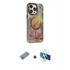 MARSİLYAN™- iPhone 13 Pro Max Kılıf Siluet Modern Koleksiyonu - Siyah 3D Antistatik Cam Ekran Koruyucu + Shine Kamera Lens Koruma Cam - PE