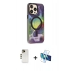 MARSİLYAN™- iPhone 13 Pro Max Kılıf Siluet Modern Koleksiyonu - Siyah 3D Antistatik Cam Ekran Koruyucu + Shine Kamera Lens - GD