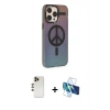 MARSİLYAN™- iPhone 13 Pro Max Kılıf Siluet Modern Koleksiyonu - Siyah 3D Antistatik Cam Ekran Koruyucu + Shine Kamera Lens - GD