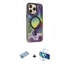 MARSİLYAN™- iPhone 13 Pro Max Kılıf Siluet Modern Koleksiyonu - Siyah 3D Antistatik Cam Ekran Koruyucu + Shine Kamera Lens Koruma Cam - MI