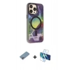 MARSİLYAN™- iPhone 13 Pro Max Kılıf Siluet Modern Koleksiyonu - Siyah 3D Antistatik Cam Ekran Koruyucu + Shine Kamera Lens Koruma Cam - GI