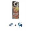 MARSİLYAN™- iPhone 13 Pro Max Kılıf Siluet Modern Koleksiyonu - Siyah 3D Antistatik Cam Ekran Koruyucu + Shine Kamera Lens Koruma Cam - GI