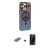 MARSİLYAN™- iPhone 13 Pro Max Kılıf Siluet Modern Koleksiyonu - Siyah 3D Antistatik Hayalet Cam Ekran Koruyucu + Renkli Kamera Lens Koruma Cam - PE