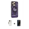 MARSİLYAN™- iPhone 13 Pro Max Kılıf Siluet Modern Koleksiyonu - Siyah 3D Antistatik Hayalet Cam Ekran Koruyucu + Shine Kamera Lens - GD