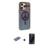 MARSİLYAN™- iPhone 13 Pro Max Kılıf Siluet Modern Koleksiyonu - Siyah 3D Antistatik Hayalet Cam Ekran Koruyucu + Renkli Kamera Lens Koruma Cam - MI
