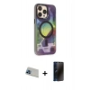 MARSİLYAN™- iPhone 13 Pro Max Kılıf Siluet Modern Koleksiyonu - Siyah 3D Antistatik Hayalet Cam Ekran Koruyucu + Rainbow Kamera Lens Koruma Cam - MI